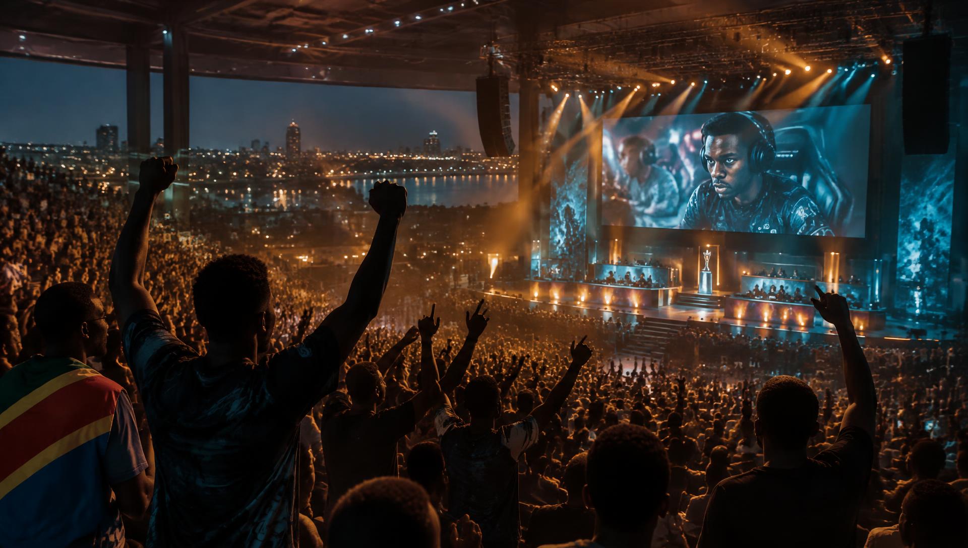 Public rassemblé devant la scène principale d'une compétition esport à Kinshasa